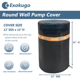 Round Well Pump Cover,Insulated Frost Protection Down to 5°F, Decorative Well Head Cover with Reflective Strips,Hide Your Water Well Pump Head and Improve Curb Appeal,12"Dia x 14"H (Black)