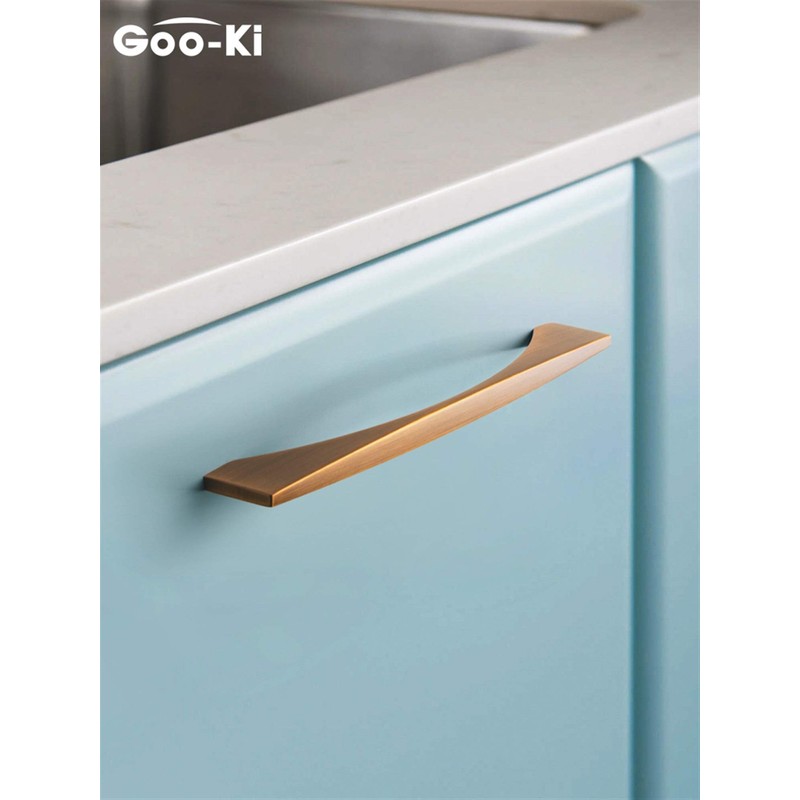 Goo-Ki Aged Brushed Brass Handle Modern Minimalist Cabinet Pull Drawer