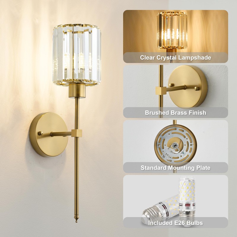 KARTOOSH Hardwired Crystal Wall Sconces Set of Two - Dimmable