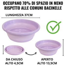 Washing Bowl, Laundry Tub, Washing Bowl, Camping Bowl, Foldable, Plastic, Save Space, Ideal for Bathroom, Kitchen, Patio, Garden, Thermostat Rubber (13.5 x 37 cm, Purple)