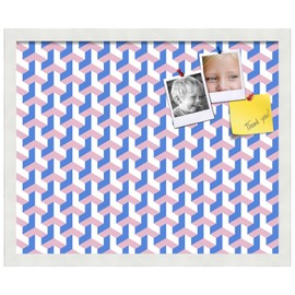 PinPix 21x17 inch Cork Bulletin Board. This Decorative Framed Pin Board Comes with BAUS Blue Pink Design and Satin White Frame. Ideal for Home, Office Decor or School (PinPix-1627)