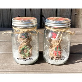 AGD Christmas Decor - Highland Scottish Cow Lighted Mason Jars 2pc