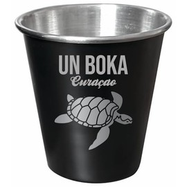 R and R Imports Un Boka Curaçao Souvenir Engraved 2 oz Black Matte Shot Glass Turtle Design 4-Pack with Gift Bag
