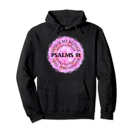 Psalm 91 God is my Refuge and Fortress Watercolor Christian Pullover Hoodie
