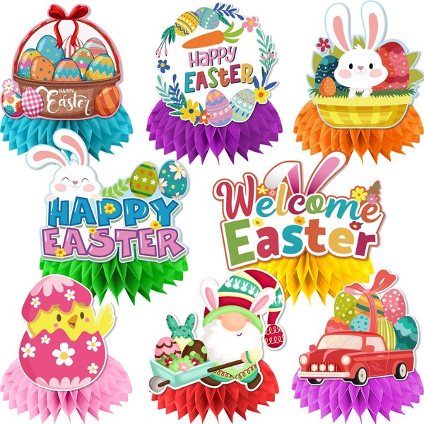 8Pcs Easter Table Decorations, Easter Party Decorations Honeycomb Centerpiece,3D Easter Decorations for Table Happy Easter Decorations Egg Bunny Easter Centerpiece for Easter Decorations