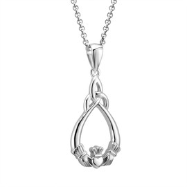 Biddy Murphy 925 Sterling Silver Irish Claddagh Necklace, 20" Inch Fine Celtic Pendant Jewelry for Women Handcrafted by Artisan Jewelers in Ireland, Includes 2" Extension