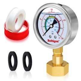 Boltigen 0-200 Psi Water Pressure Gauge, 3/4" GHT Female Thread, Oil Filled, Home, Industrial, Garden Use