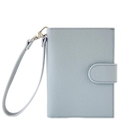 [CHAMESH] パスポートケース スキミング防止 本革 ストラップ ペンホルダー付き パスポートカバー (くすみブルー)