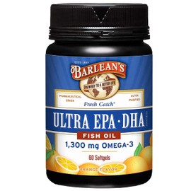 Barlean's Barlean's Fish Oil Omega 3 Supplement, High Potency Ultra EPA DHA Fatty Acid Softgels, 1000mg Orange Flavored Fish Oil Pills, 60 Count