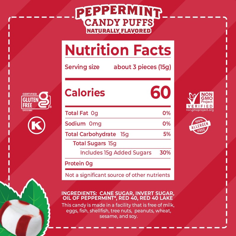 Red Bird Soft Peppermint Puffs, Christmas Candy Individually Wrapped, Perfect