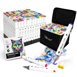 Flavery Alcohol Markers 120 Colors - Dual Tip Permanent Markers with Base, Art Drawing Supplies, Color Markers Pens for Adult Kids Gifts, Coloring Painting (120)