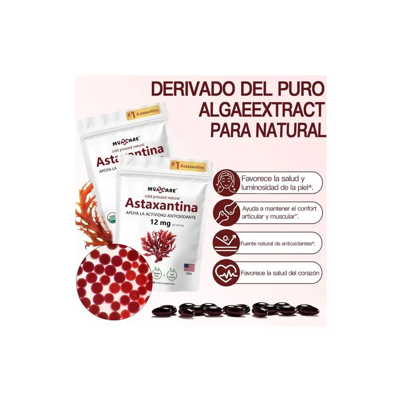 Astaxantina 12mg 300 Cápsulas Blandas Antioxidante Sin Sabor