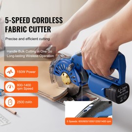 Happybuy Fabric Cutter, 5-Speed Cordless Rotary Machine, 1.1" Thickness Cut, Octagonal Knife, Replacement Blade & Charger, for Cloth Leather Multi-Layer