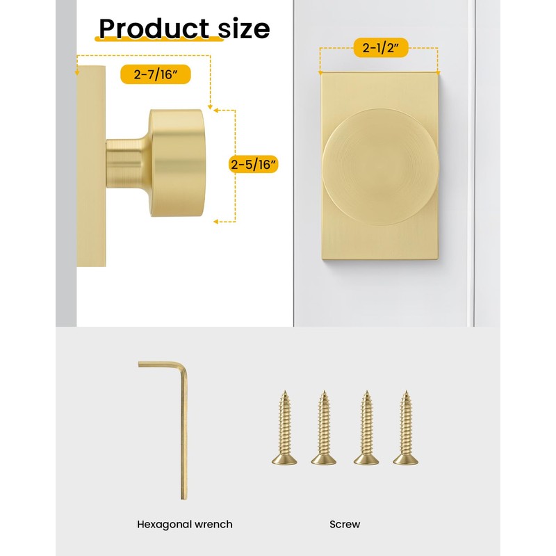 Goldenwarm Gold Dummy Door Knob, Zinc-Alloy Brushed Gold Heavy Duty