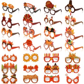 Jenaai 28 Pcs Thanksgiving Turkey Eyeglasses Paper Turkey Eyewear Frame Pumpkin Maple Leave Fun Sunglasses for Adult Funny Turkey Glasses for Fall Themed Birthday Favors Photo Prop Decorations