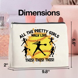 UPNEGE Softball Gifts for Girls Women Makeup Bag, Softball Player Gift All the Pretty Girls Walk Like This Softball Cosmetic Bag Zipper Makeup Pouch