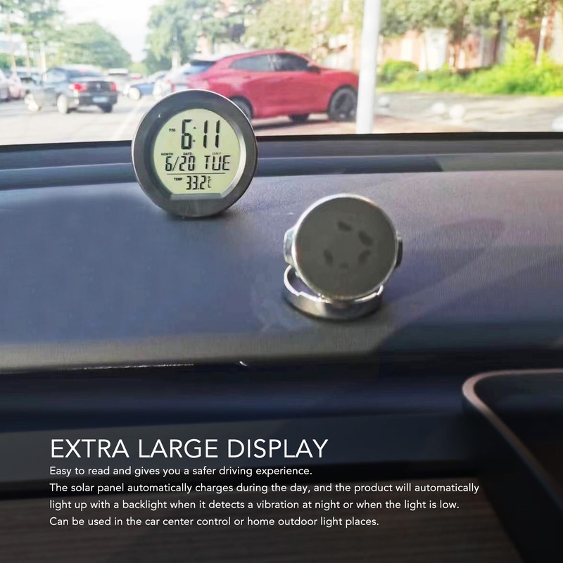 Car Digital Temperature Dashboard Clock Solar Powered Automatic Mini Car