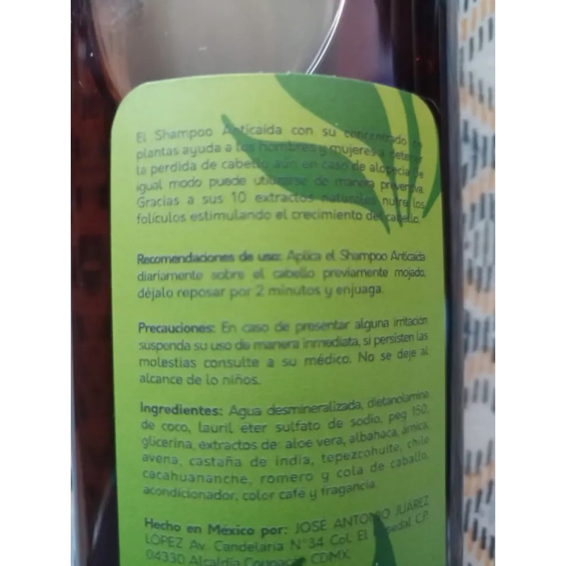 Shampoo Anticaída Del Cabello T-cuido Concentrado De Plantas