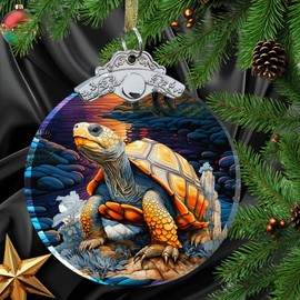 Sea Turtle Christmas Ornament - Sea Turtle Gifts for Women Men - Sea Turtle Gifts for Turtle Lovers - Turtle Ornament Crystal Glass 3" Holiday Keepsake Present Idea