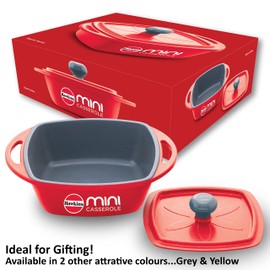 Hawkins 0.75 Litre Mini Casserole with Lid, Square Series Die-Cast pan for Cooking, Reheating, Serving and Storing, (Red)