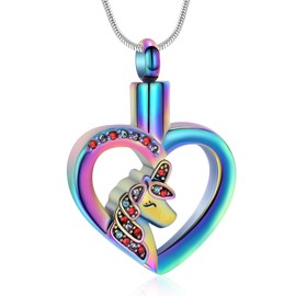 Unicorn Heart Cremation Jewelry for Ashes for Women Men Crystal Urn Necklace Charm Ashes Holder Keepsake Gift Pendant, Metal, not