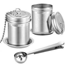 House Again Tea Infuser (2 Pack with Scoop), Extra Fine Mesh Tea Infusers for Loose Tea, 18/8 Stainless Steel Tea Strainer with Extended Chain Hook, Tea Steeper for Brew Tea, Spices & Seasonings