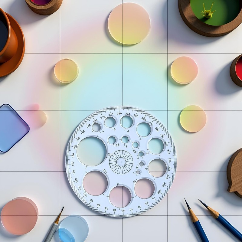 White Round Protractor 360 Degree, Plastic Full Circle Template, 16