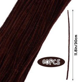 60 Pieces Brown Pipe Cleaners, Christmas Craft Pipe Cleaners,Pipe Cleaners Chenille Stem,Pipe Cleaners Bulk,Art Pipe Cleaners for Creative Home Decoration Supplies Arts and Crafts Project