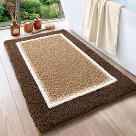 DEXI Bathroom Rugs 32x20, Soft Absorbent Bath Mat, Brown and Dark Beige