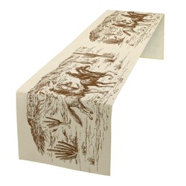 Cotton Linen Table Runner Western Kitchen Knife Fork Rectangle Table Collection American Wild West Desert with Cowboys Table Setting Decorations for Dinner Wedding Birthday Party 13x90Inch