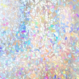 Window Privacy Film Rainbow Window Clings 3D Decorative Stained Glass Window Film Vinyl Anti UV Static Cling Film Non-Adhesive Window Covering Film (17.5'' x 78.7'')