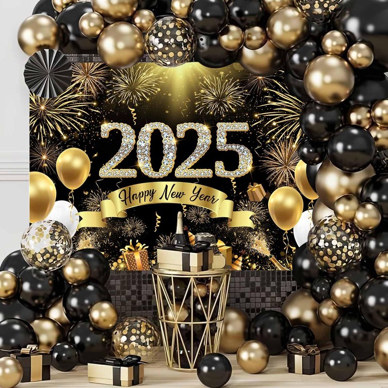 MEHOFOND 7x5ft Happy New Year Backdrop, Happy New Year Banner