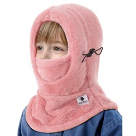 Kids Ski Mask Balaclava for Boys Girls, 2 Size Thermal Fleece Winter Face Mask Hat for 2-12 Kids Toddler, Warm Balaclava Hood Neck Scarf for Cold Weather Skiing Cycling Daily Use-04 Pink