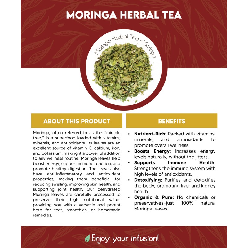 Moringa Leaf (Hoja de Moringa) 4 oz, (115 gr). Dehydrated
