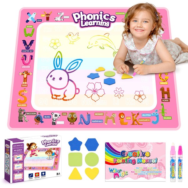 Grriopi 2 3 4 5 6 Year Old Girl Gifts, Water Drawing Mat Toys for 2-6 Year Old Girls Presents for 2-5 Year Old Girls Montessori Toys for 2-6 Year Olds