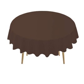 Brown Plastic Tablecloths 2 Pack Disposable Table Covers 84 Inch Circle Bridal Shower Party Tablecovers PEVA Coffee Brown Table Cloths for BBQ Picnic Birthday Wedding Parties 6 ft Round Table Use