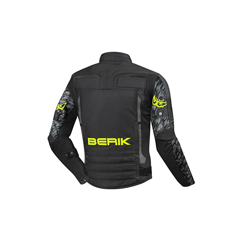 Berik Camo Street Waterproof Motorcycle Textile Jacket (Black/Yellow, 56)