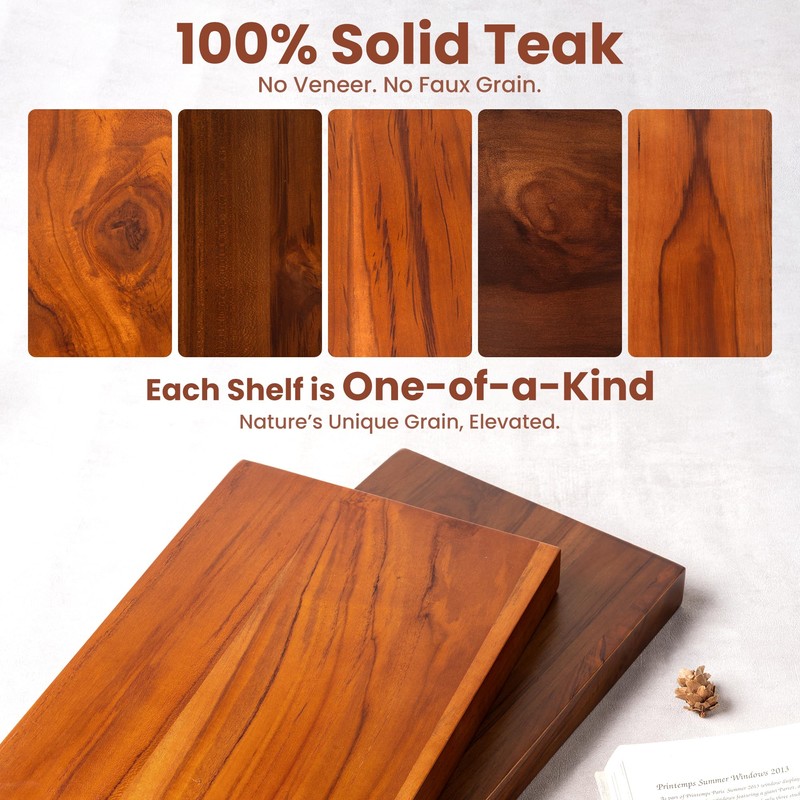 Realgulf 24 Inch Teak Floating Shelves Set of 2 -