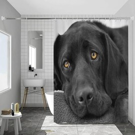 GardEssere Black Dog Shower Curtain with 12 Hooks Hawaii Exotic Retro Ethnic Fish Pineapple Shower Curtains for Bathroom Decor Waterproof Bath Curtain 183X183 CM