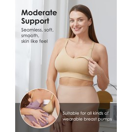 HOFISH Women’s Seamless Support Nursing Bras Medium Impact Maternity Nursing Sports Bras Full Bust Breastfeeding Bra Fit Wearable Pumps Pregnancy Postpartum Must-Have BlackBeige L