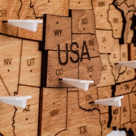 ENJOY THE WOOD 3D Wood World Map Wall Art Large Wood Wall Décor Housewarming Gift Idea Wood Wall Art World Travel Map For Home & Kitchen or Office (Pins, Planes)