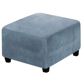 H.VERSAILTEX Square Ottoman Covers Ottoman Slipcover Square Footstool Protector Covers Storage Stool Ottoman Covers Stretch with Elastic Bottom, Feature Real Velvet Plush Fabric, Stone Blue