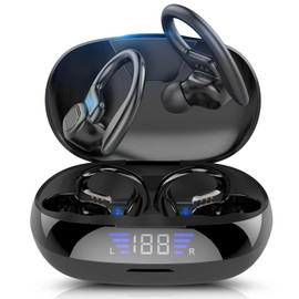 Txpexis Wireless Earbuds with Bass Stereo Sound, 40H Playtime, LED Power Display, Noise Cancelling Mic, IPX7 Waterproof in-Ear Earphones for Sports and Fitness.