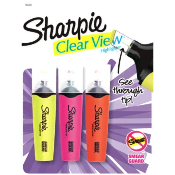 Sharpie CLEAR VIEW HIGHLIGHTER, 3PK Assorted Colours