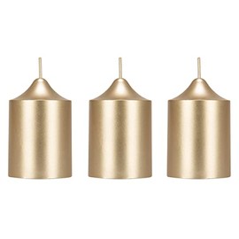 Mega Candles 3 pcs Unscented Solid Bell Top Gold Pillar Candles, Hand Poured Premium Wax Candle 2 Inch x 3 Inch, Home Décor, Wedding Centerpieces, Birthdays, Celebrations, Party Events, Memorials