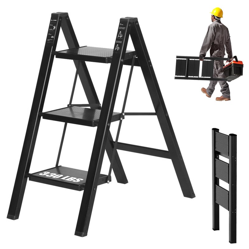 3 Step Ladder, Aluminum Lightweight Folding 3 Step Stool with
