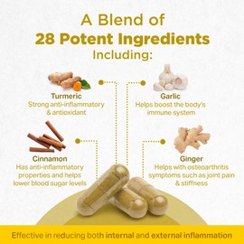 STRENGTH & SPICES100% Natural Vegan Food Supplements Strength & Spices Anti-inflammatory, Muscle and Joint Care Supplements for Mobility and Recovery, Turmeric Capsules with 28 Powerful Ingredients, Vegan and All-Natural, 1000mg, 60 Capsules, Refill