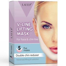 LAUER COSMETIC V Shaped Contouring Face Mask Line Shaping Lifting Belt Neck Reduction Jawline Lift Tape Enhancer Face Patch Firming Tightening Skin Chin Up Sculpting Collagen Mask Hyaluronic Acid Aloe Vera 5 pcs