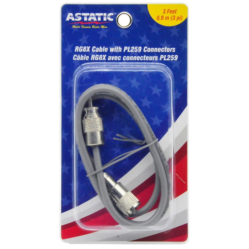 Astatic 302-10268 Grey 3' CBL with Pl259 Connectors