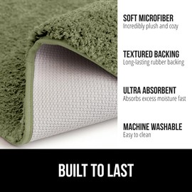 GORILLA GRIP Premium Luxury Bath Rug, Absorbent, Soft, Thick Shag, Plush Bathroom Mat Rugs, Machine Washable, Microfiber Quick Dry, Mats for Shower, Bathtub and Floor Accessories, 24x17, Sage